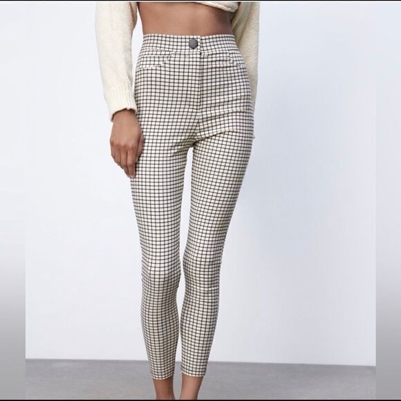 NWT Zara Plaid High Rise Leggings - Picture 1 of 16